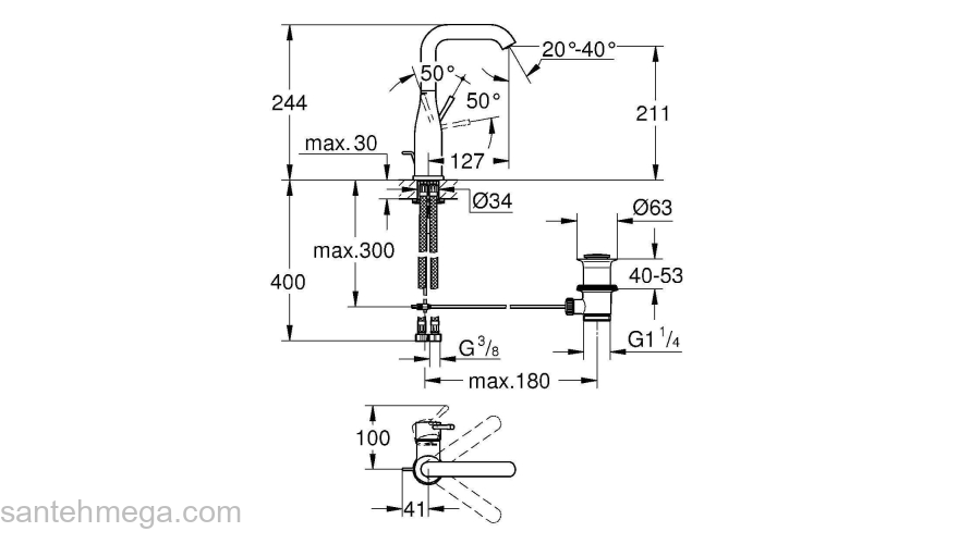Смеситель для раковины GROHE Essence New 32628001. Фото