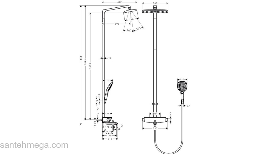 Душевая стойка Hansgrohe Raindance Select Showerpipe хром 360 27113000. Фото