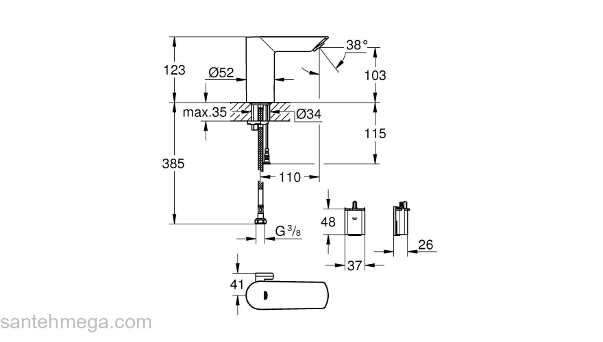 Смеситель для раковины GROHE 36451000 Bau Cosmopolitan E, хром. Фото