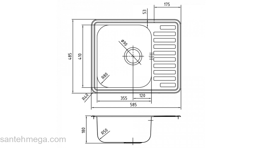 Мойка с сифоном арт. S11UPS0i84 нерж. сталь шелк 585*485 Strit S IDDIS STR58SDi77S. Фото
