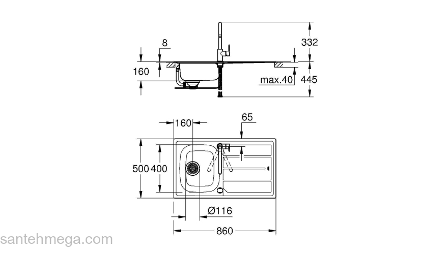 Набор для кухни: мойка для кухни GROHE 31562SD0 K200, нержавеющая сталь и смеситель GROHE 31562SD0 Bau Edge (31367). Фото