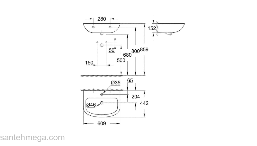 Раковина подвесная GROHE Bau Ceramic 61х44 39421000. Фото