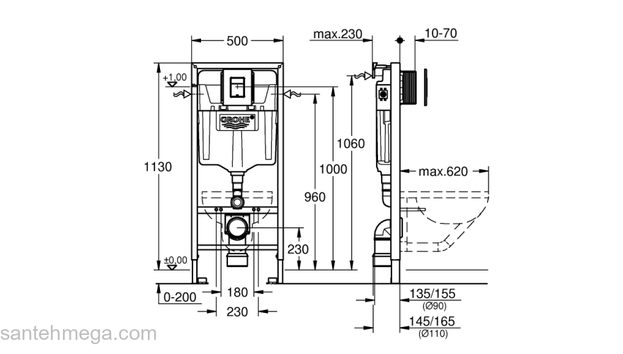 Инсталляция для подвесного унитаза 3 в 1 GROHE Rapid SL Solido 38811000. Фото