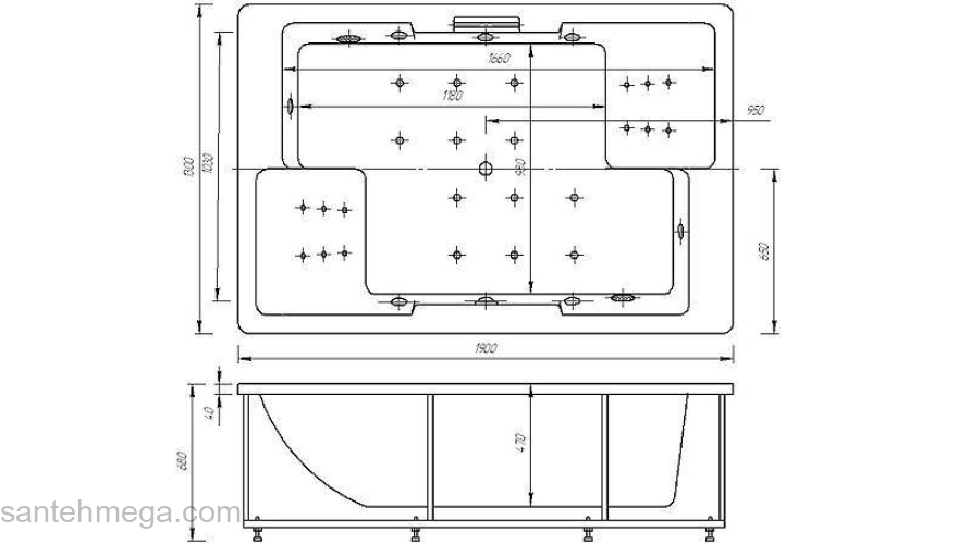 Ванна АКВАТЕК Дорадо 190х130 с гидромассажем. Фото