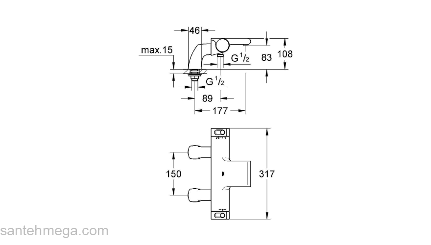 Термостатический смеситель для ванны GROHE Grohtherm 2000 34176001. Фото