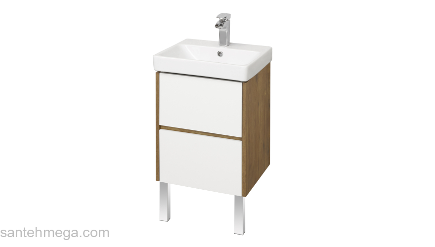 Тумба под раковину подвесная AQUATON Сканди 45 Белый Глянцевый/Дуб Рустикальный 1A251601SDZ90. Фото