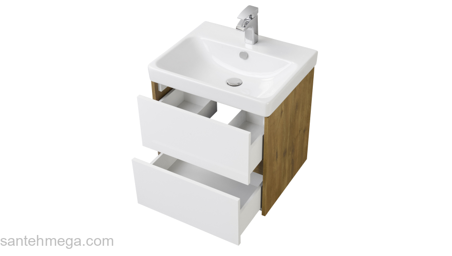 Тумба под раковину подвесная AQUATON Сканди 55 Белый Глянцевый/Дуб Рустикальный 1A251701SDZ90. Фото