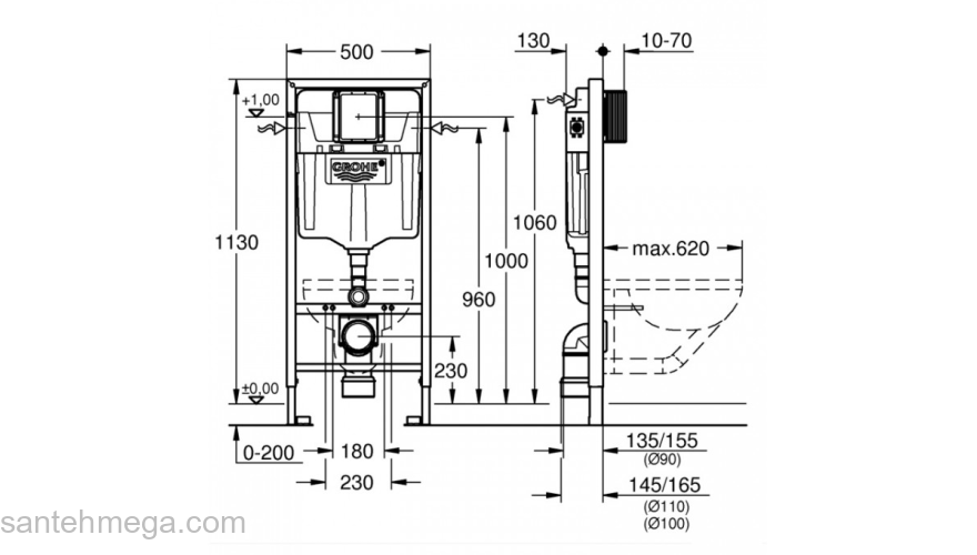 Инсталляция для подвесного унитаза 3 в 1 GROHE Rapid SL Solido 39501000. Фото