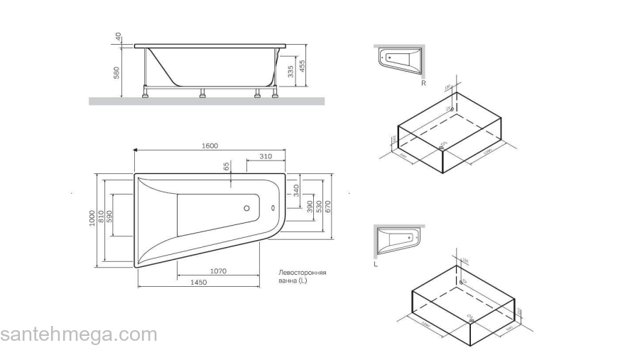 Декоративная фронтальная панель для ванны 160х100 см, левосторонняя AM.PM Spirit W72A-160L100W-P2. Фото