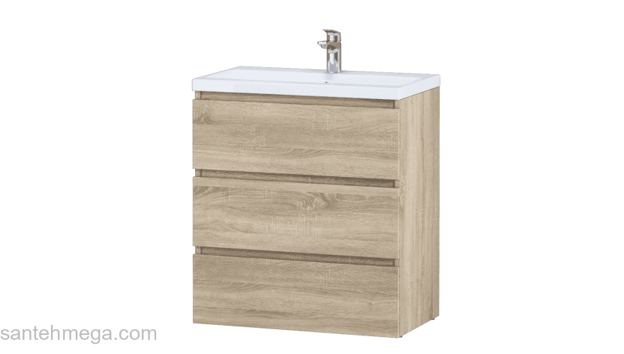 База под раковину напольная 75 см, 3 ящика, светлый дуб AM.PM Gem S M91FSX0752OF. Фото