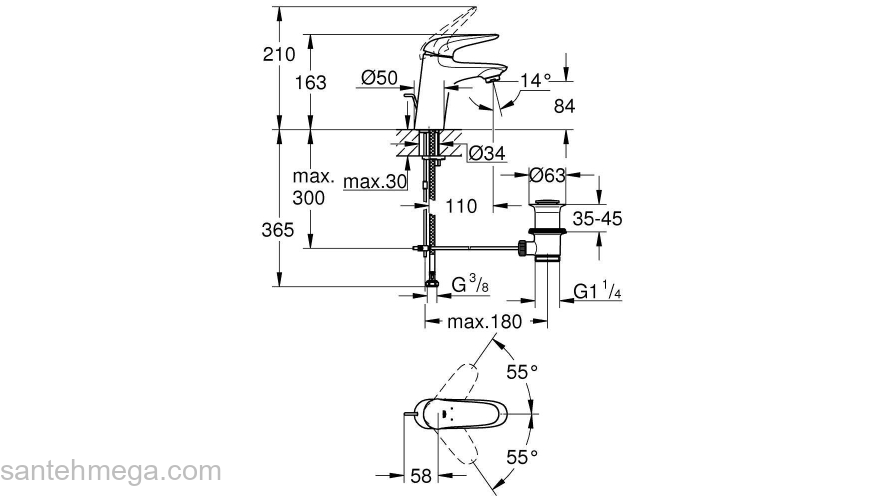 GROHE 23707LS3 Eurostyle 2015 Solid Смеситель для раковины со сливным гарнитуром, S-Size. Фото