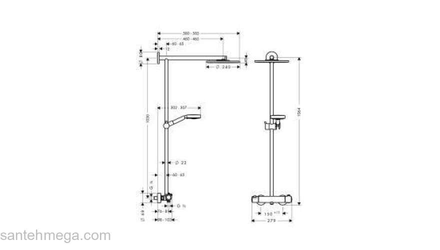 Душевая система HANSGROHE Raindance Showerpipe 240 27160000. Фото