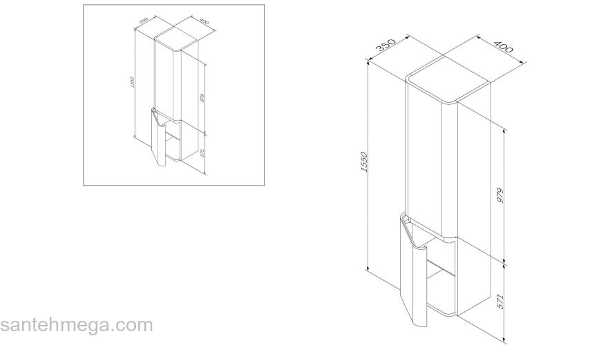 Шкаф-пенал подвесной 40 см, левый, мятный AM.PM Sensation M30CHL0406GG. Фото