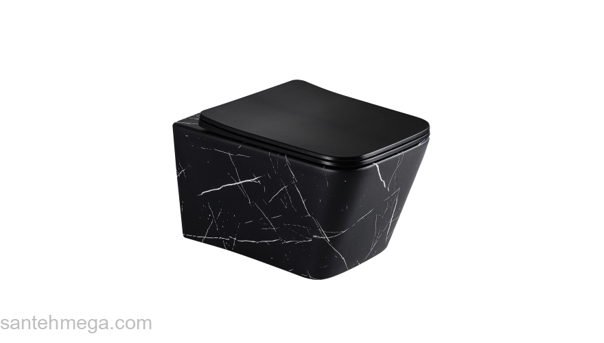Унитаз подвесной безободковый EVA GOLD EG633Black-W Черно-Белый Мрамор. Фото