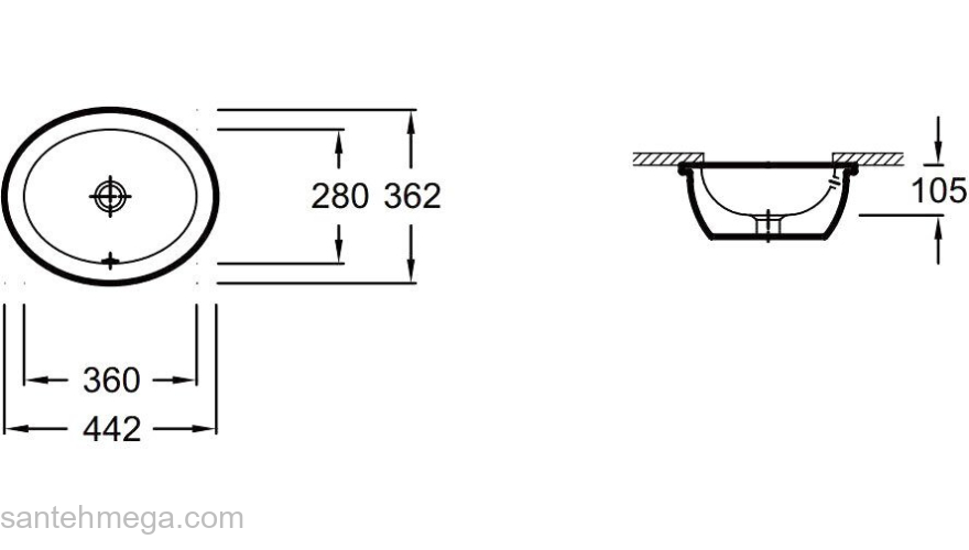 Раковина встраиваемая JACOB DELAFON Vox 44х36 EYI102-00. Фото