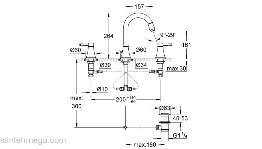 GROHE 20389AL0 Grandera Смеситель для раковины на 3 отверстия, высокий излив. Фото