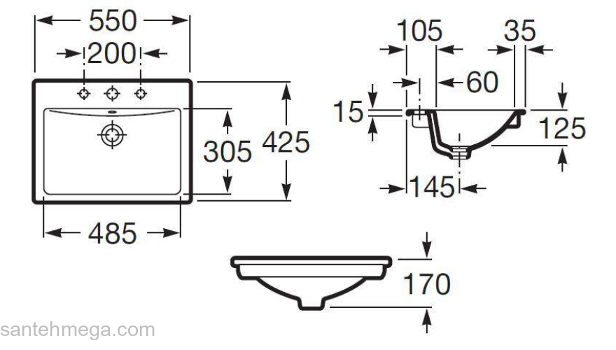Раковина встраиваемая ROCA Diverta 55х42 327116000. Фото