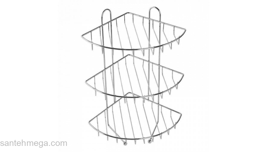 Полка трехъярусная угловая с крючками проволока стальная 10 Milardo 110WC30M44 для ванной комнаты. Фото