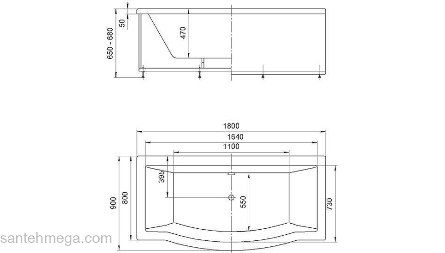 Ванна АКВАТЕК Гелиос 180х90 с гидромассажем. Фото