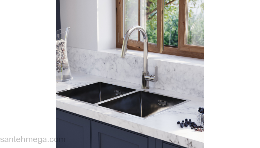 Смеситель для кухни с выдвижным изливом сталь Cuba IDDIS CUBSTP0i05. Фото