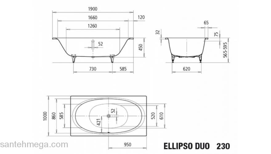 Ванна стальная KALDEWEI Ellipso Duo 190х100 286000010001. Фото