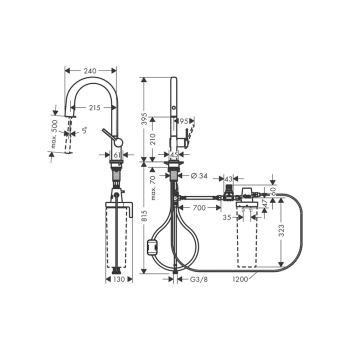 Cмеситель для кухни с вытяжным изливом Hansgrohe Aqittura M91 210 1j с подключением к фильтру питьевой воды 76803000. Фото