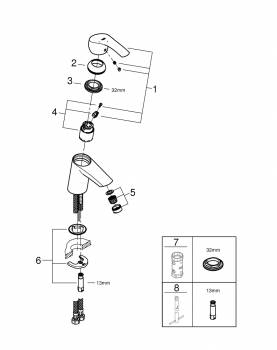 GROHE 32154002 Eurosmart 2015 Смеситель однорычажный для раковины с энергосберегающим картриджем - подача холодной воды при центральном положении рычага, гладкий корпус, S-size. Фото