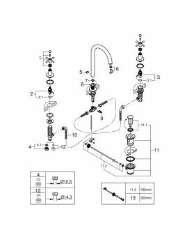 GROHE 20008DC3 Atrio New Смеситель двухвентильный для раковины на 3 отверстия, монтаж на бортик, крестобразная ручка, размер M. Фото