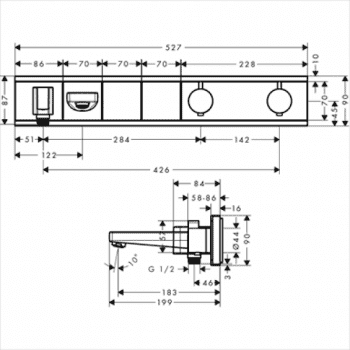 Панель для ванны HANSGROHE RainSelect с 2 кнопками 15359000. Фото