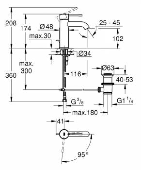 GROHE 23591001 Essence New смеситель для раковины S-Size II, сливной гарнитур, с энергосберегающим картриджем - подача холодной воды при центральном положении рычага. Фото