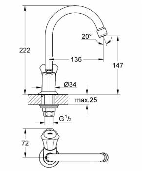 GROHE 20393001 Costa L Вертикальный вентиль. Фото