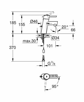 GROHE 2338110E Concetto Смеситель однорычажный для раковины с цепочкой, с энергосберегающим картриджем - подача холодной воды при центральном положении рычага. Фото