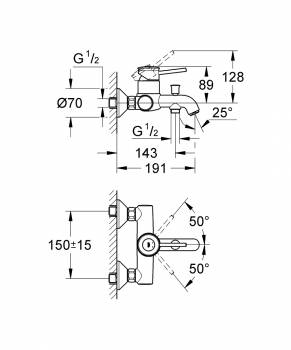 Смеситель для ванны GROHE BauClassic 32865000. Фото