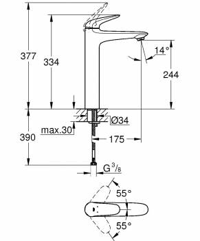 GROHE 23719003 Eurostyle 2015 Solid Смеситель для свободностояшей раковины, гладкий корпус. Фото