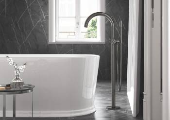 GROHE 25044AL3 Atrio New Смеситель двухвентильный для ванны свободностоящий, напольный монтаж, крестообразные ручки, ручной душ с держателем, Графит (комплект верхней монтажной части для 45 984 001). Фото