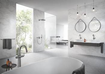 GROHE 32653AL3 Atrio New Смеситель однорычажный для ванны, напольный монтаж, ручной душ с держателем, шланг, Графит (без встроенной части, комплект верхней монтажной части для 45 984). Фото