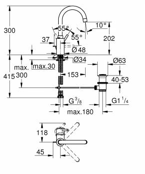 Смеситель однорычажный для раковины GROHE 32629002 Concetto с высоким изливом, хром. Фото