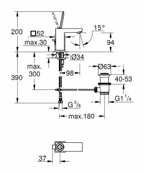 GROHE 23654000 Eurocube Joy Смеситель для раковины со сливным гарнитуром, размер S. Фото