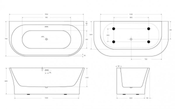 Ванна акриловая пристенная BELBAGNO BB711-1700-750. Фото