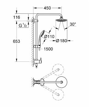 GROHE 26190000 Retro-fit 180 Душевая система с переключателем для настенного монтажа. Фото