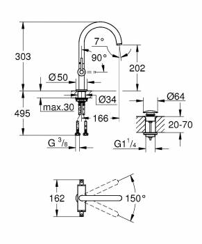 GROHE 21022AL3 Atrio New Смеситель двухвентильный для раковины на 1 отверстие, рукоятки-рычаги, размер L, Графит. Фото