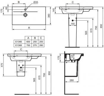 Мебельная раковина IDEAL STANDARD Connect Space 60х38 E136601. Фото