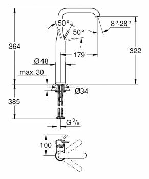 GROHE 32901DC1 Essence New Смеситель однорычажный для свободностоящей раковины U-излив, гладкий корпус. Фото