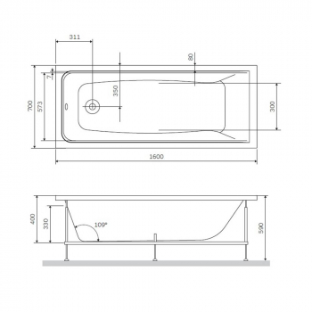 Ванна акриловая 160х70 см AM.PM Gem W90A-160-070W-A. Фото