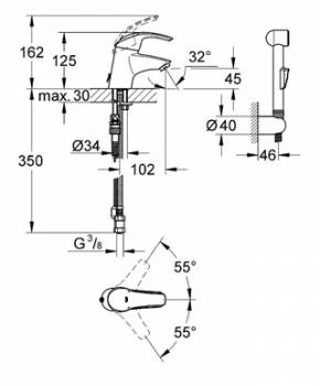 Смеситель для раковины GROHE Eurosmart 23124000. Фото