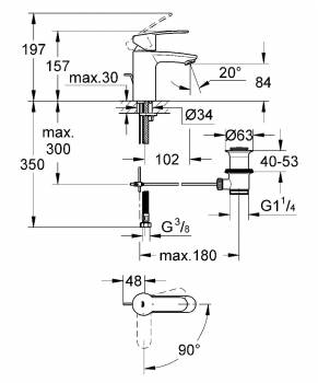 GROHE 2337420E Eurostyle Cosmopolitan Смеситель для раковины со сливным гарнитуром, с энергосберегающим картриджем - подача холодной воды при центральном положении рычага. Фото