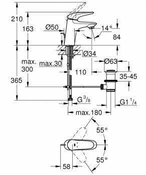 GROHE 23707LS3 Eurostyle 2015 Solid Смеситель для раковины со сливным гарнитуром, S-Size. Фото