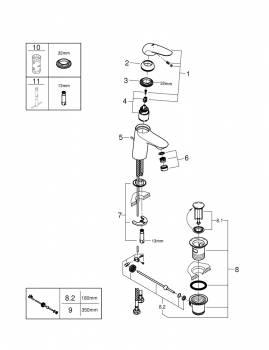 GROHE 23707LS3 Eurostyle 2015 Solid Смеситель для раковины со сливным гарнитуром, S-Size. Фото