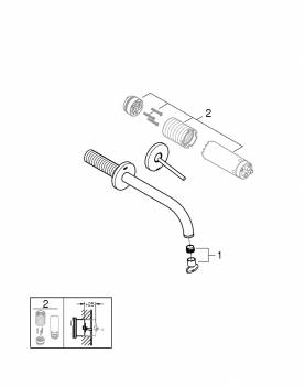 GROHE 19918003 Atrio New Joy Смеситель для раковины на 2 отверстия, настенный монтаж, вынос 221 мм, размер S (без встроенной части, комплект верхней монтажной части для 23 429 000). Фото