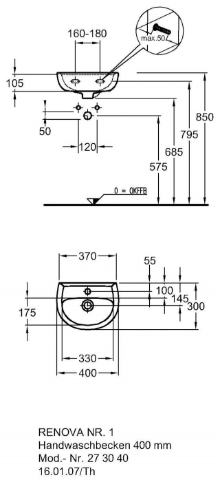 Раковина GEBERIT Renova NR.1 60х49 223060000. Фото